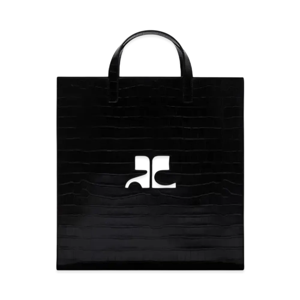 Courreges Heritage Croco Stamped Tote Bag "Black"