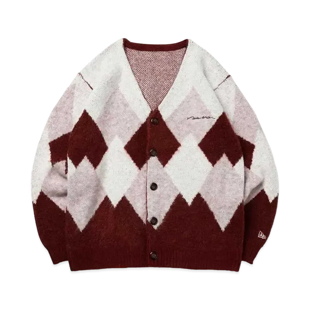 NEW ERA Knit Cardigan Argyle "Burgundy"