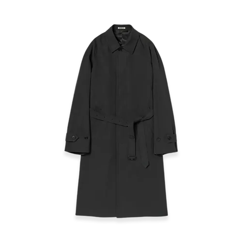AURALEE Finx Hard Twist Gabardine Soutien Collar Coat "Ink Black Chambray"
