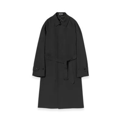 AURALEE Finx Hard Twist Gabardine Soutien Collar Coat "Ink Black Chambray"