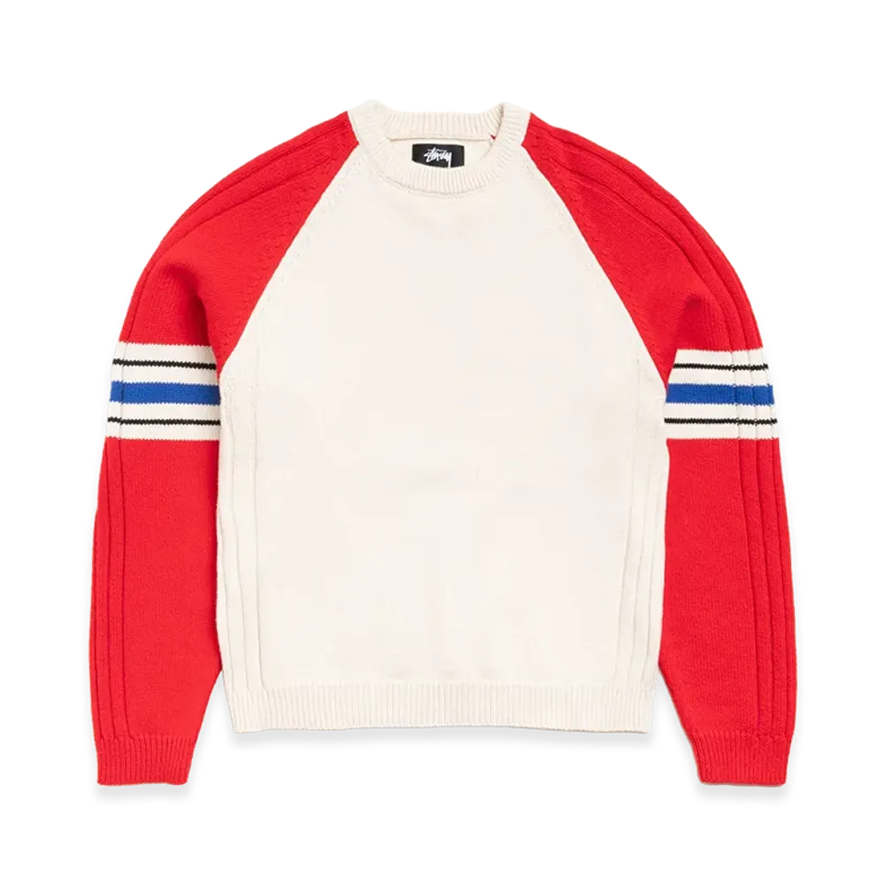 Stussy Stripe Raglan Crew "Red"