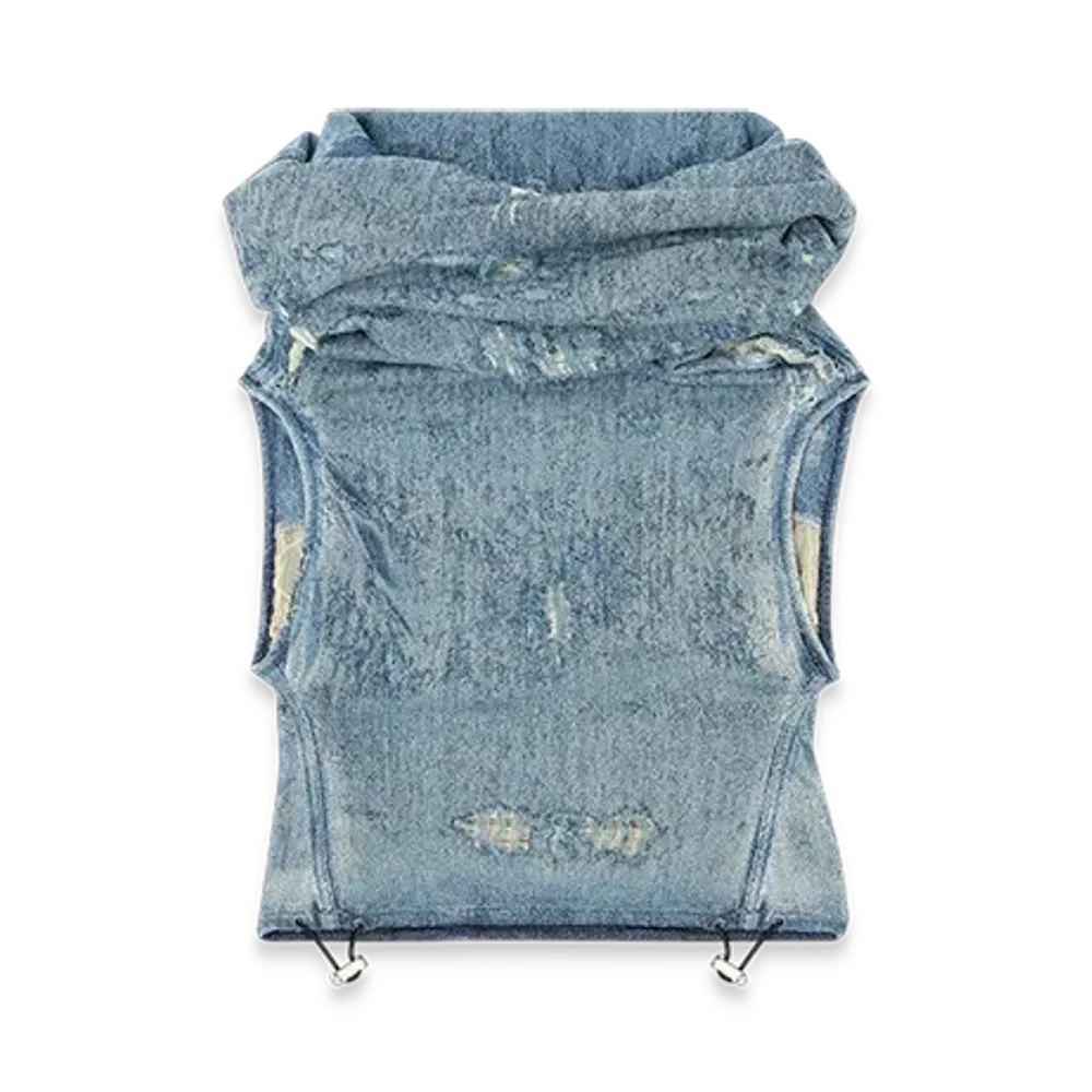 Diesel De-Vania-FSG Top In Ultra-Destroyed Jacquard Denim "Medium Blue"
