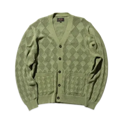 BEAMS Cardigan Diamond Mesh "Green"