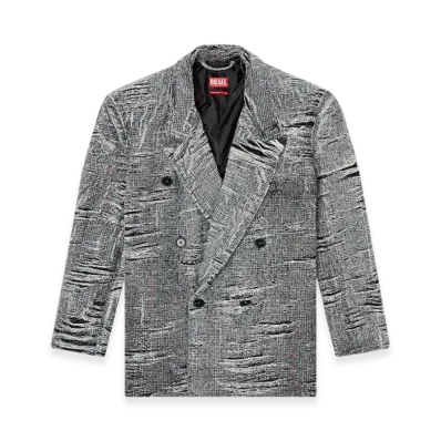 Diesel D-Pekka-Fsg Blazer In Distressed Prince Of Wales Denim "Gray"