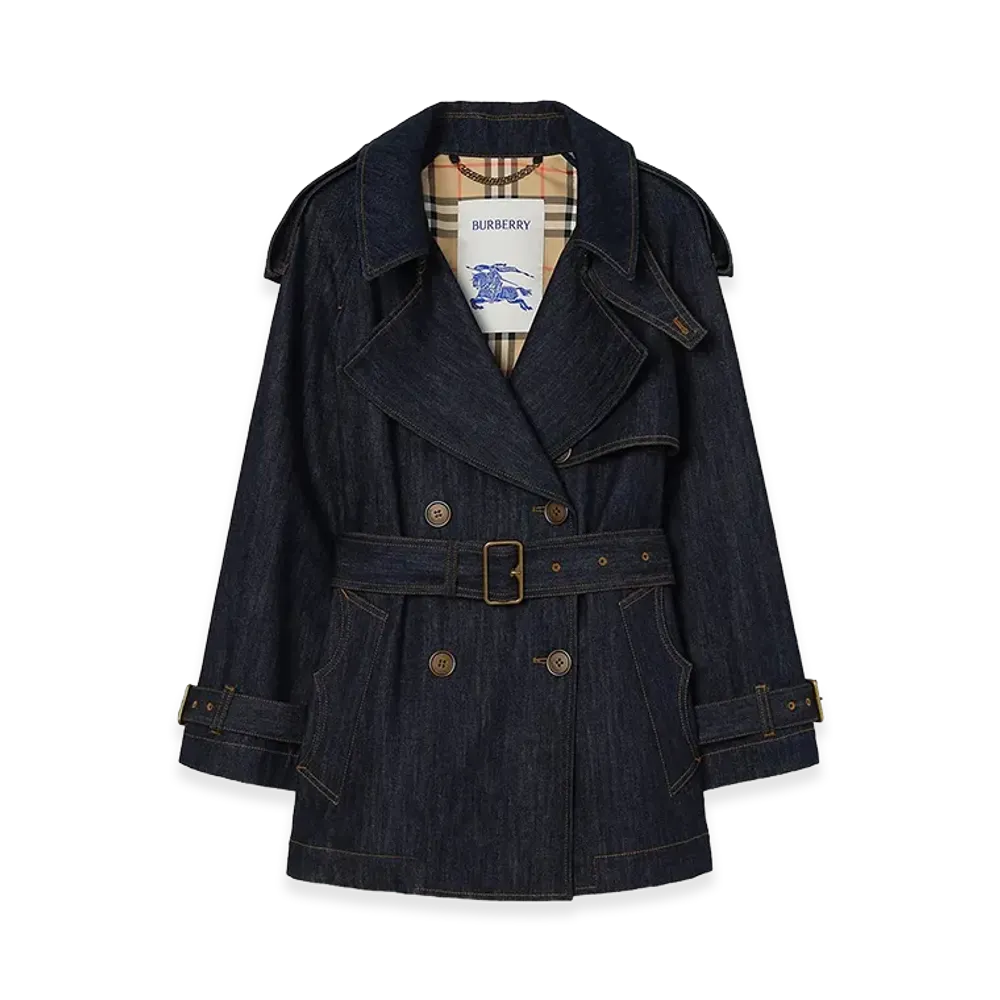 Burberry Women's Short Denim Fitzrovia Trench Coat "Dark"