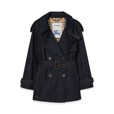 Burberry Women's Short Denim Fitzrovia Trench Coat "Dark"