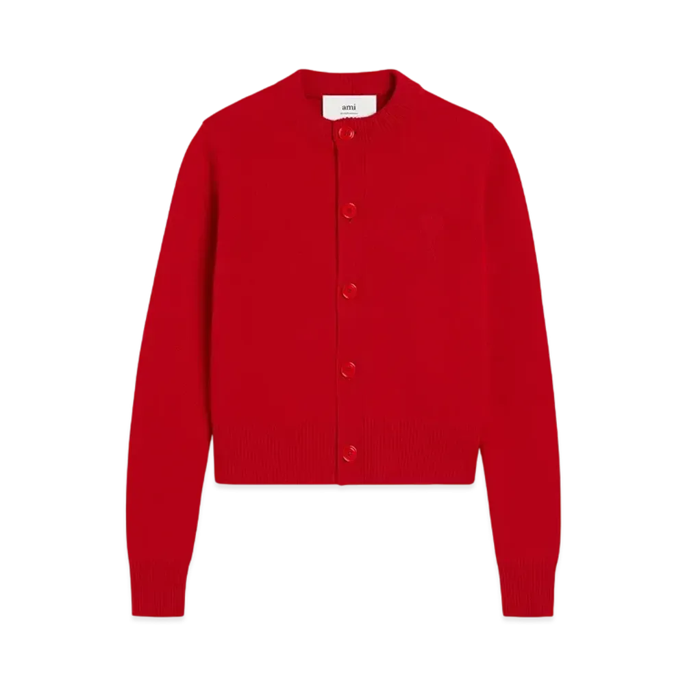 AMI PARIS Amidou Cool Crew Neck Cardigan "Coquelicot"