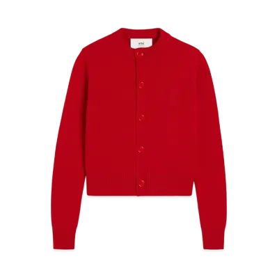 AMI PARIS Amidou Cool Crew Neck Cardigan "Coquelicot"