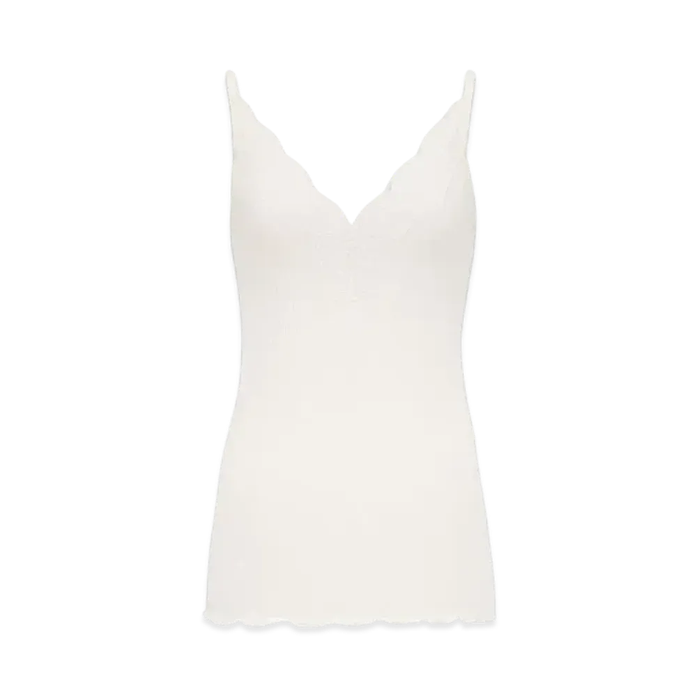 Saint Laurent Women's Laced Tank Top in Ribbed Silk Jersey "Naturel"