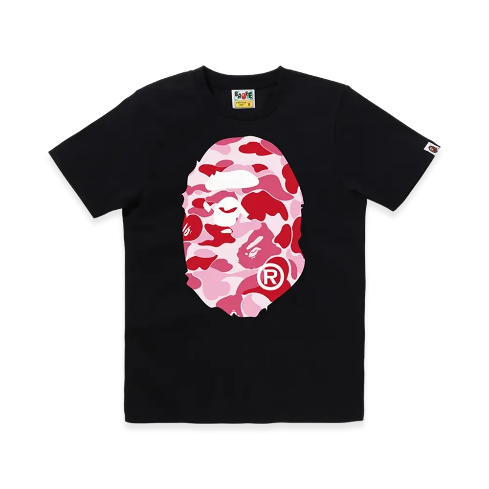 A BATHING APE Ladies Abc Camo Big Ape Head Tee "Black/Pink"