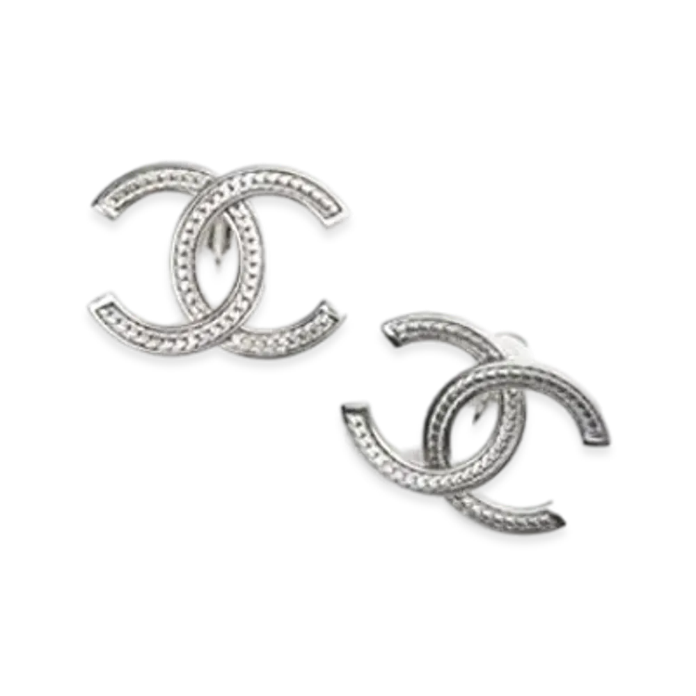 CHANEL Stud Earrings Metal "Silver"