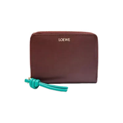 LOEWE Knot Compact Zip Wallet Shinina Pakaf "Burgundy/Emerald"