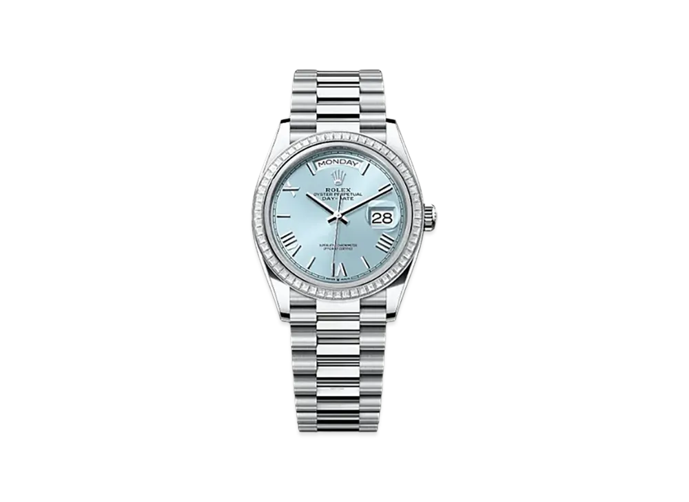 ROLEX Day-Date 36mm Platinum Diamond 128396TBR "Ice Blue"