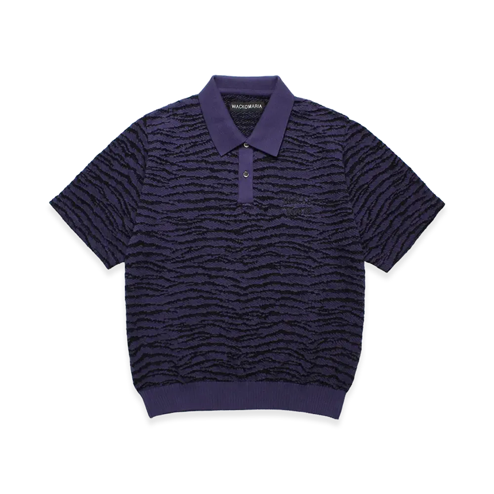 WACKO MARIA Tiger Jacquard Knit Polo Shirt "Purple"