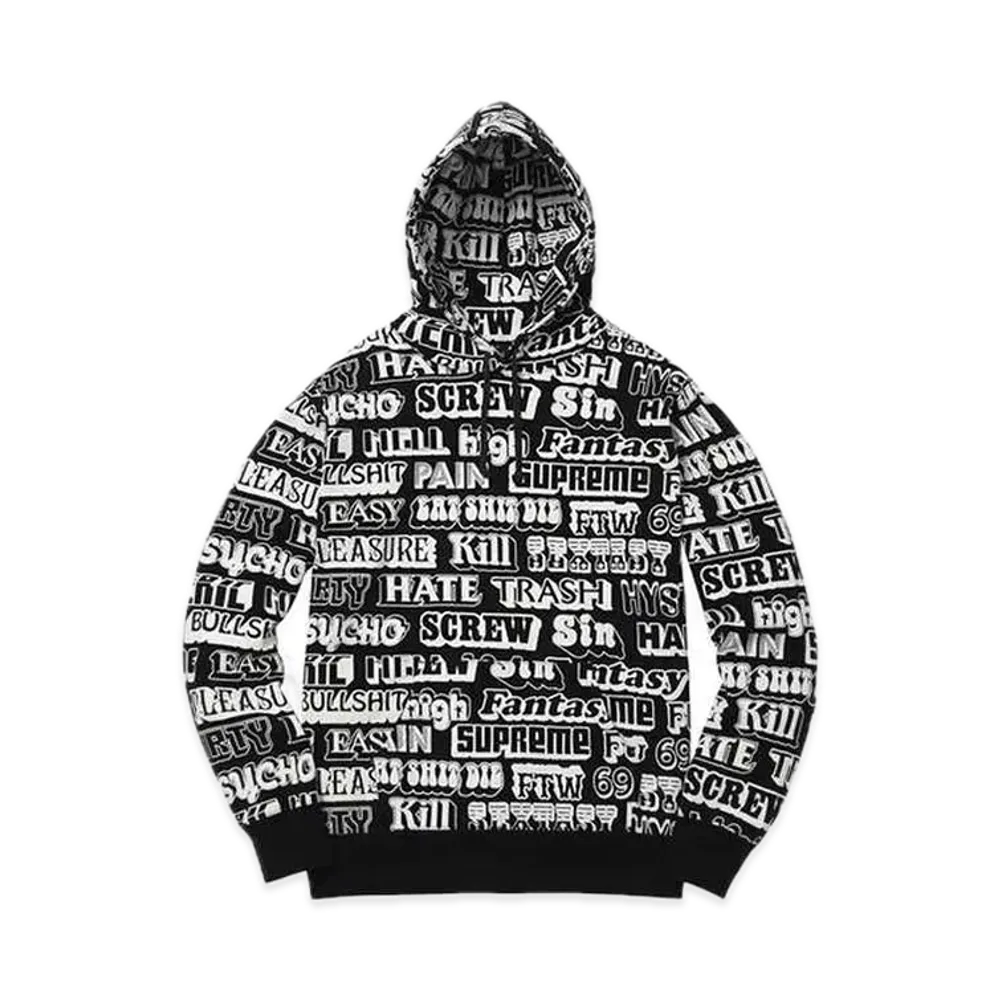 Supreme x HYSTERIC GLAMOUR Text Hooded Sweatshirt "Black"