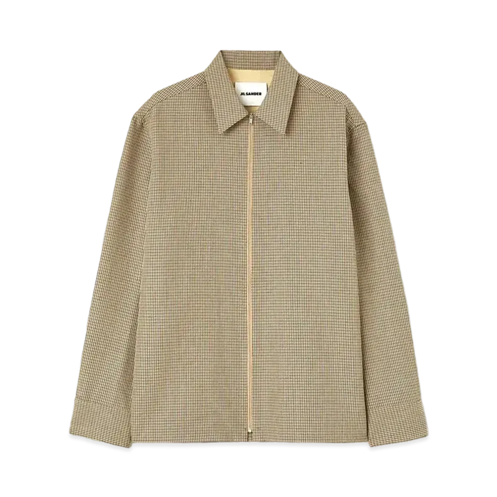 Jil Sander Shirt Long-Sleeved Virgin Wool Checked With Front Zip Closure "Roof Shadow"