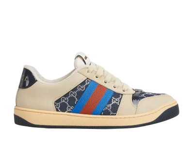 GUCCI Women's Screener GG Crystal Sneaker "Beige/Dark Blue"