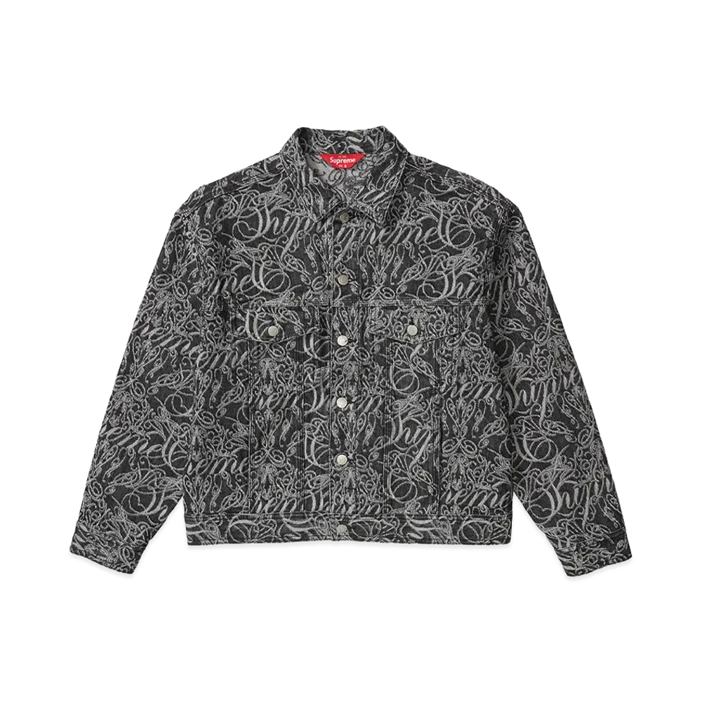 Supreme Script Jacquard Denim Trucker Jacket "Washed Black"