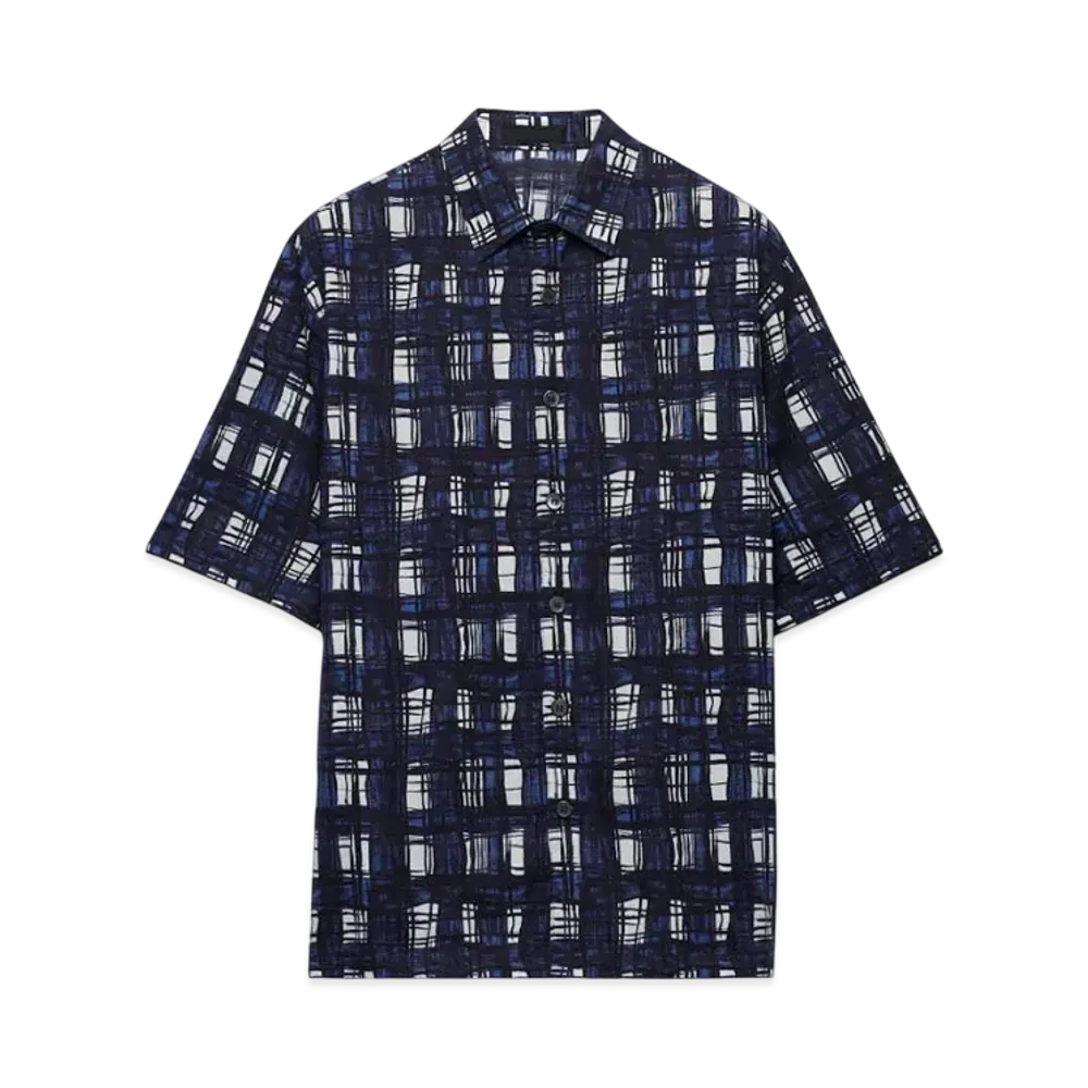 PRADA Men's Short-Sleeved Cotton Shirt "Navy"