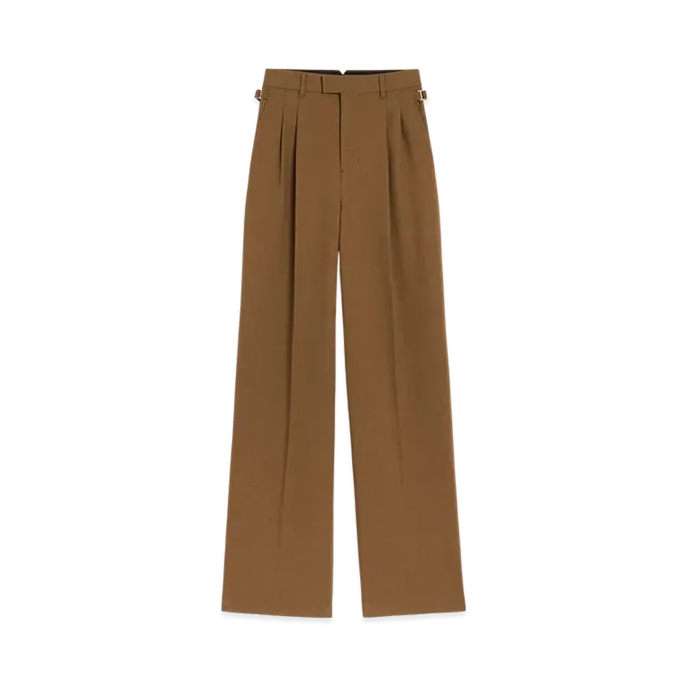 AMI PARIS Wool High Waist Tab Wide Pants "Hazelnut"