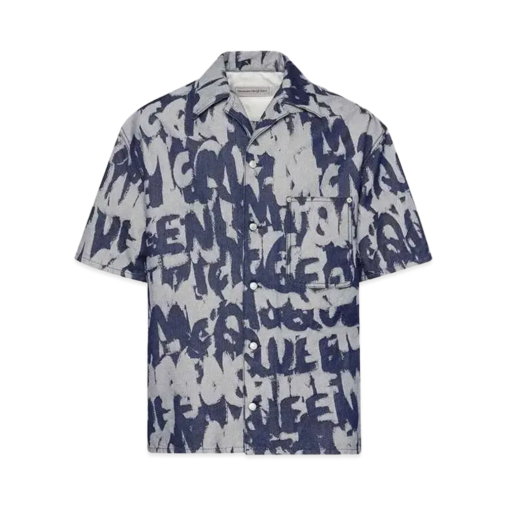 Alexander McQUEEN McQueen Graffiti Hawaiian Denim Shirt "Indigo"