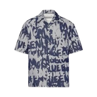 Alexander McQUEEN McQueen Graffiti Hawaiian Denim Shirt "Indigo"