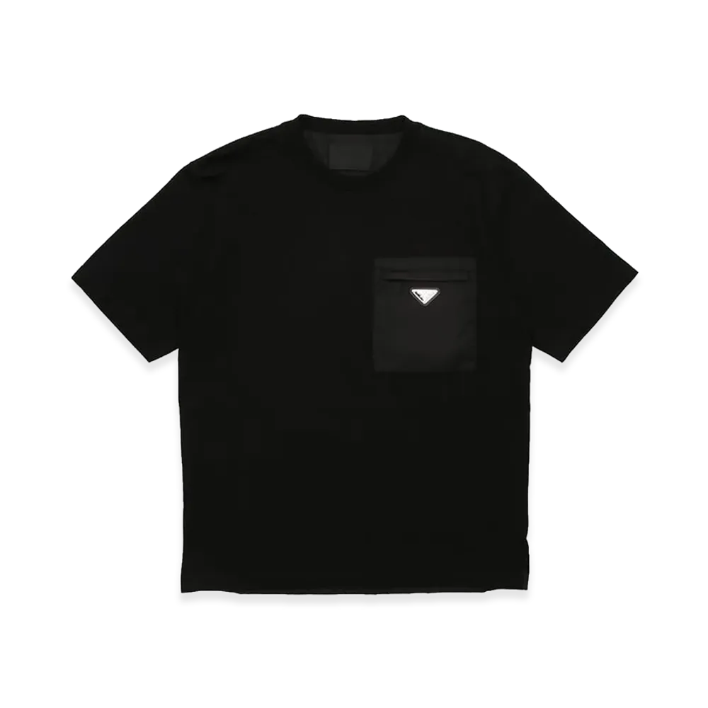 PRADA Logo Pocket Triangle Logo Plate Crewneck Cotton Short Sleeve T-Shirt "Black"