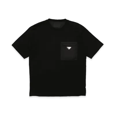 PRADA Logo Pocket Triangle Logo Plate Crewneck Cotton Short Sleeve T-Shirt "Black"