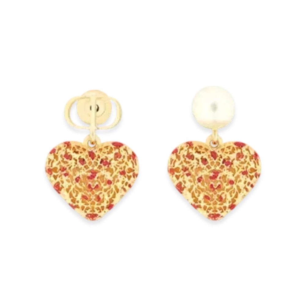 Dior Coeur des Curiosites Earrings Metal with Resin Pearl and Lacquer "Gold/Red/White"