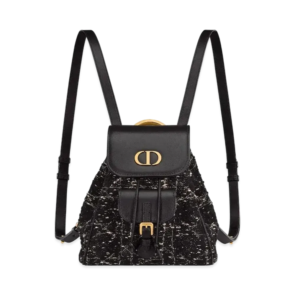 Dior Small Dior Caro Backpack Tweed with Cannage Motif "Black/White"