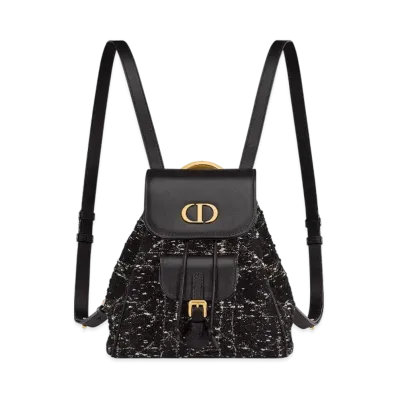 Dior Small Dior Caro Backpack Tweed with Cannage Motif "Black/White"