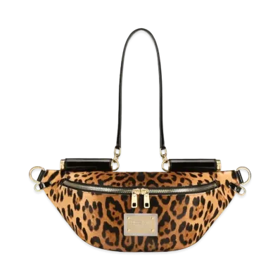 Dolce&Gabbana 90Es Sicily Waist Poach Small Ponnyskin Leopard Printed Logo Plate "Multicolor"