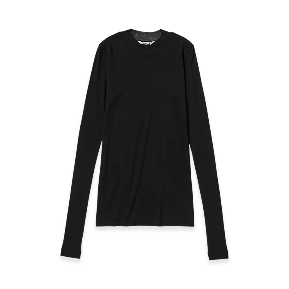 AURALEE Women's Super High Gauge Sheer Rib L/S Tee "Black"