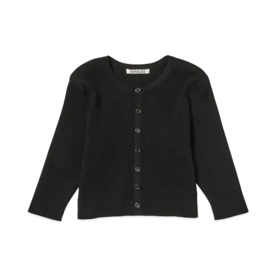 AURALEE GIZA High Gauge Rib Knit Short Cardigan "Black"