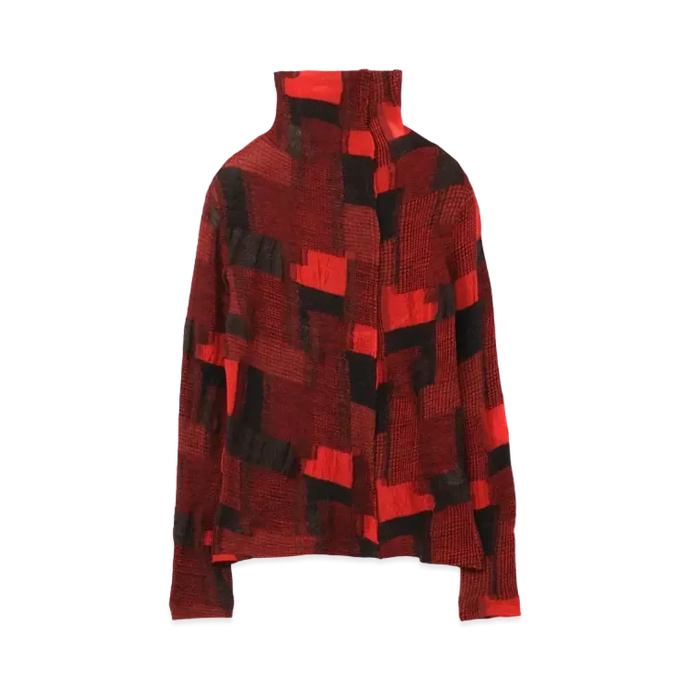 Yohji Yamamoto Y's PATCHWORK CUT JACQUARD FRONT PATCH HIGH NECK T "Red"