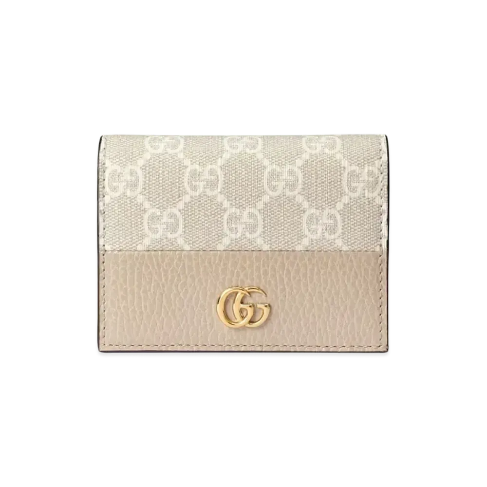 GUCCI GG Marmont Bi-Colour Card Case Wallet "Beige/White"