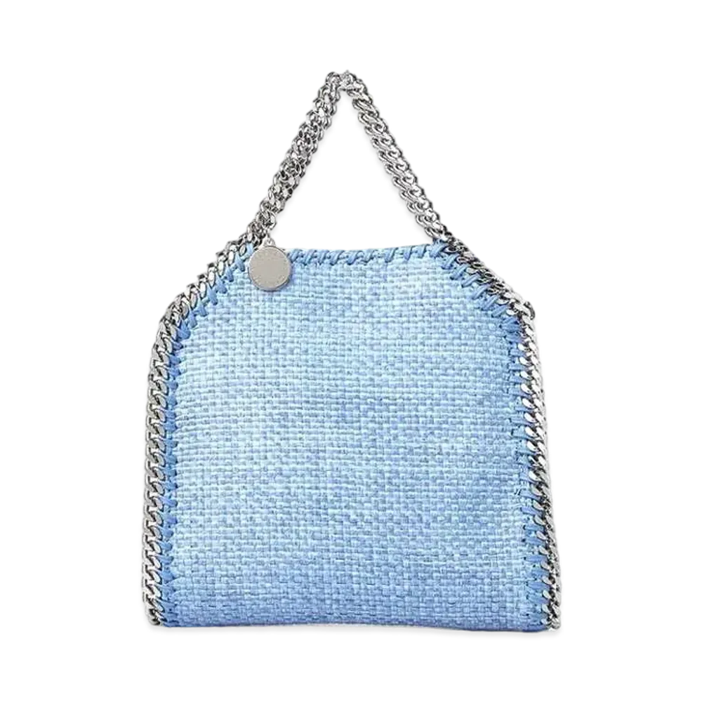 STELLA McCARTNEY Falabella Tiny Woven Raffia Tote "Smoky Blue"