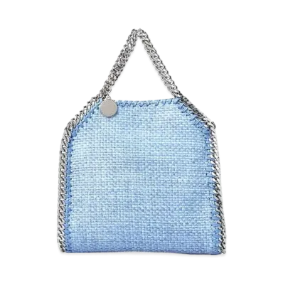 STELLA McCARTNEY Falabella Tiny Woven Raffia Tote "Smoky Blue"