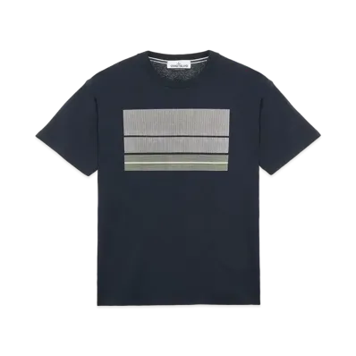 Stone Island 2NS90 COTTON JERSEY, 'LENTICULAR THREE' PRINT_SLIM FIT "Blue"