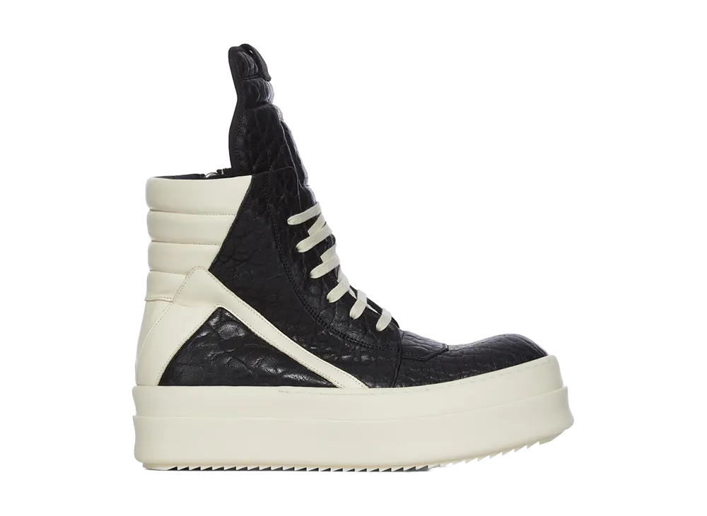 Rick Owens FW26 Tower Mega Bumper Geobasket Bubble Lamb and Full Grain Calf Leather "Black/Milk"
