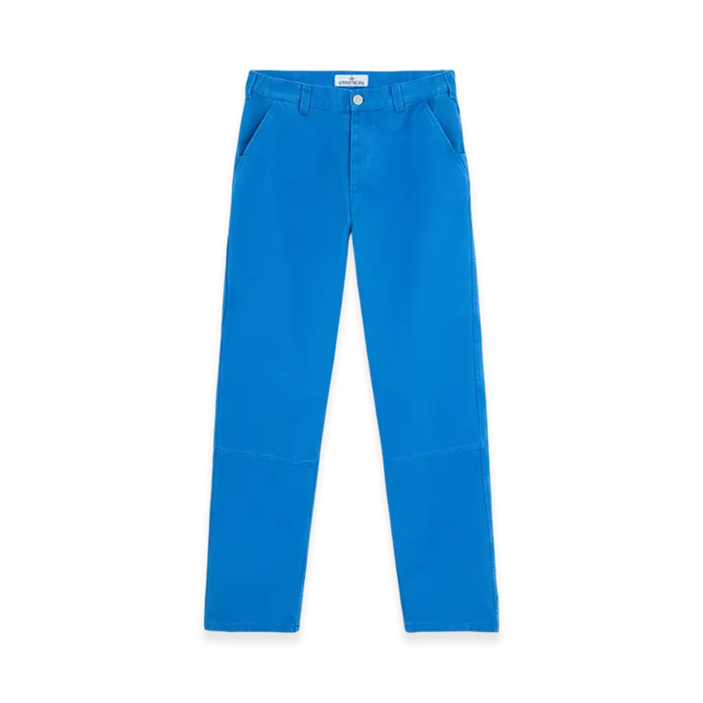 Stone Island 320X9 Marina Plated Cotton Canvas Chino Pants with Worn Effect - 24FW "Bright Blue"