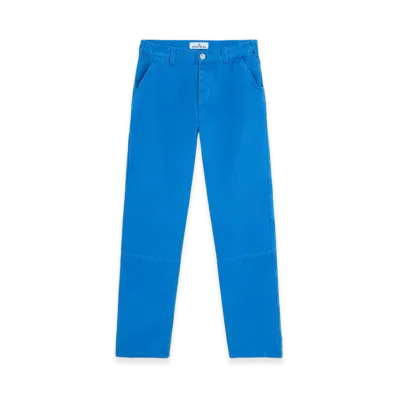 Stone Island 320X9 Marina Plated Cotton Canvas Chino Pants with Worn Effect - 24FW "Bright Blue"