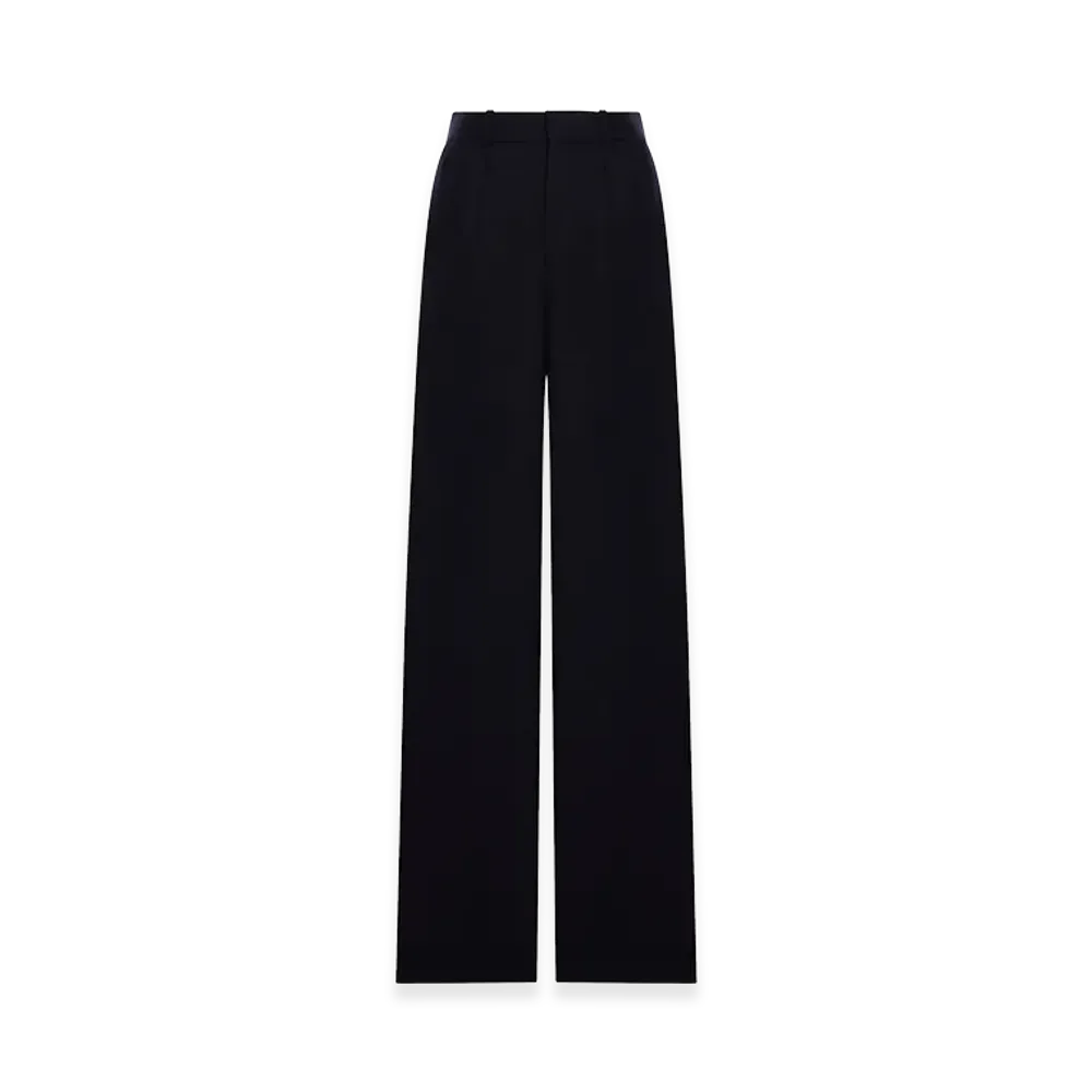 Saint Laurent Women's Wide Leg Trousers In Chine Wool "Dark Blue"