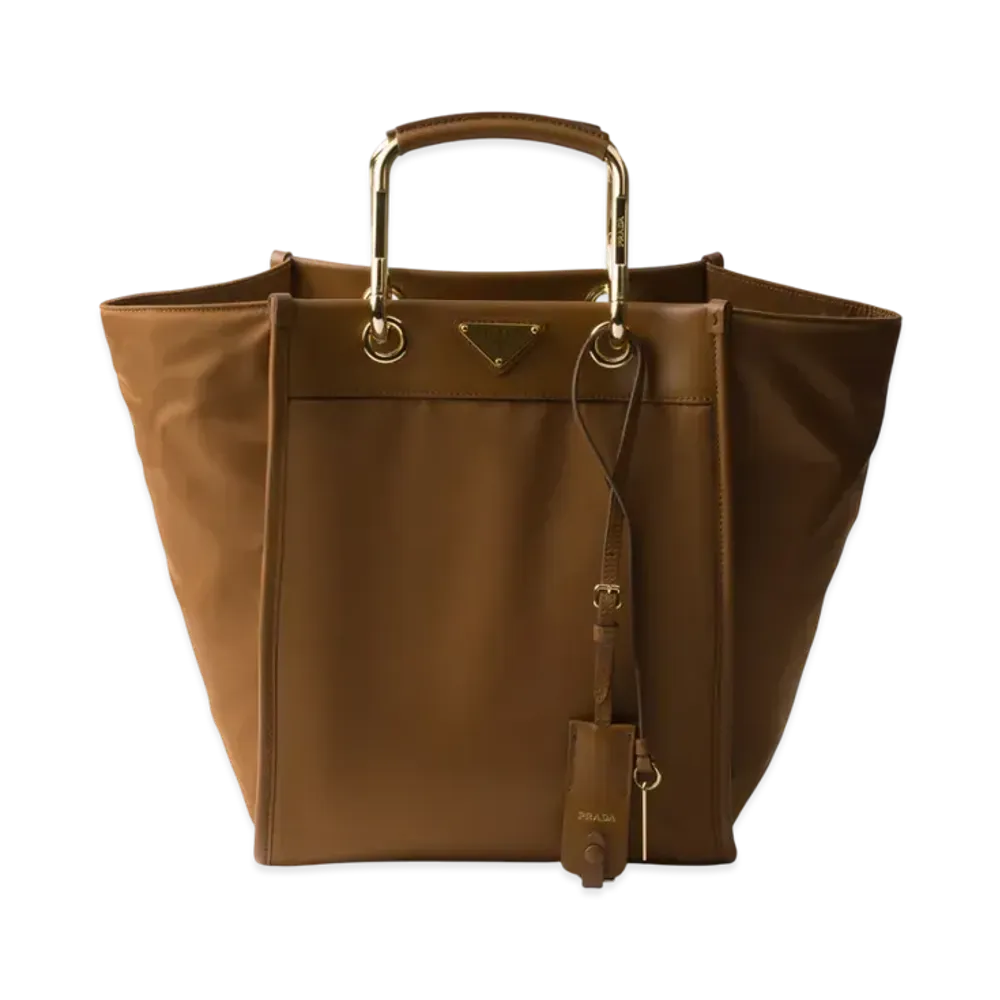 PRADA Re-Nylon and Leather Medium Tote Bag "Brandy"