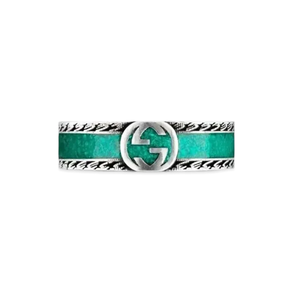 GUCCI Ring With Interlocking G "Turquoise Enamel/Silver"