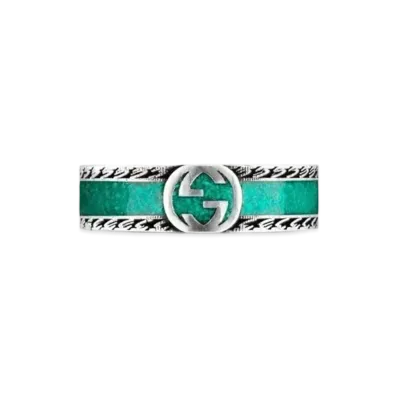 GUCCI Ring With Interlocking G "Turquoise Enamel/Silver"