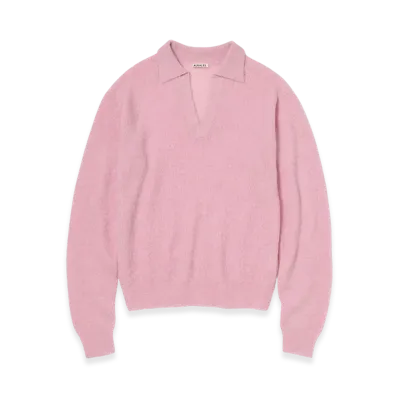 AURALEE Baby Suri Alpaca Sheer Knit Skipper Polo "Pink"