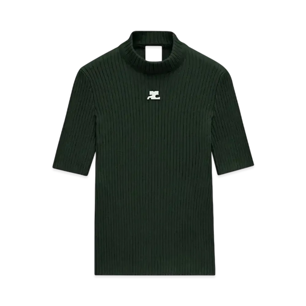 Courreges Reedition Short Sleeves Rib Knit Sweater "Dark Green"
