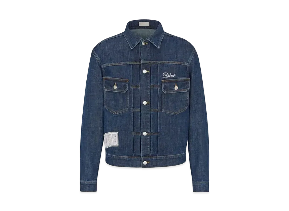 ディオール x ケニーシャーフ プレイングカード デニムジャケット "インディゴ" 013D480F285X