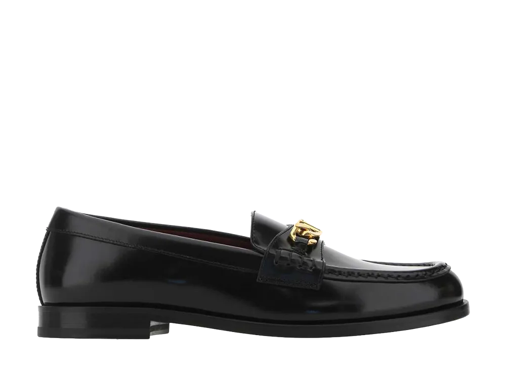Valentino Garavani Women's Black Leather Vlogo Chain Loafers "Beige o Tan"